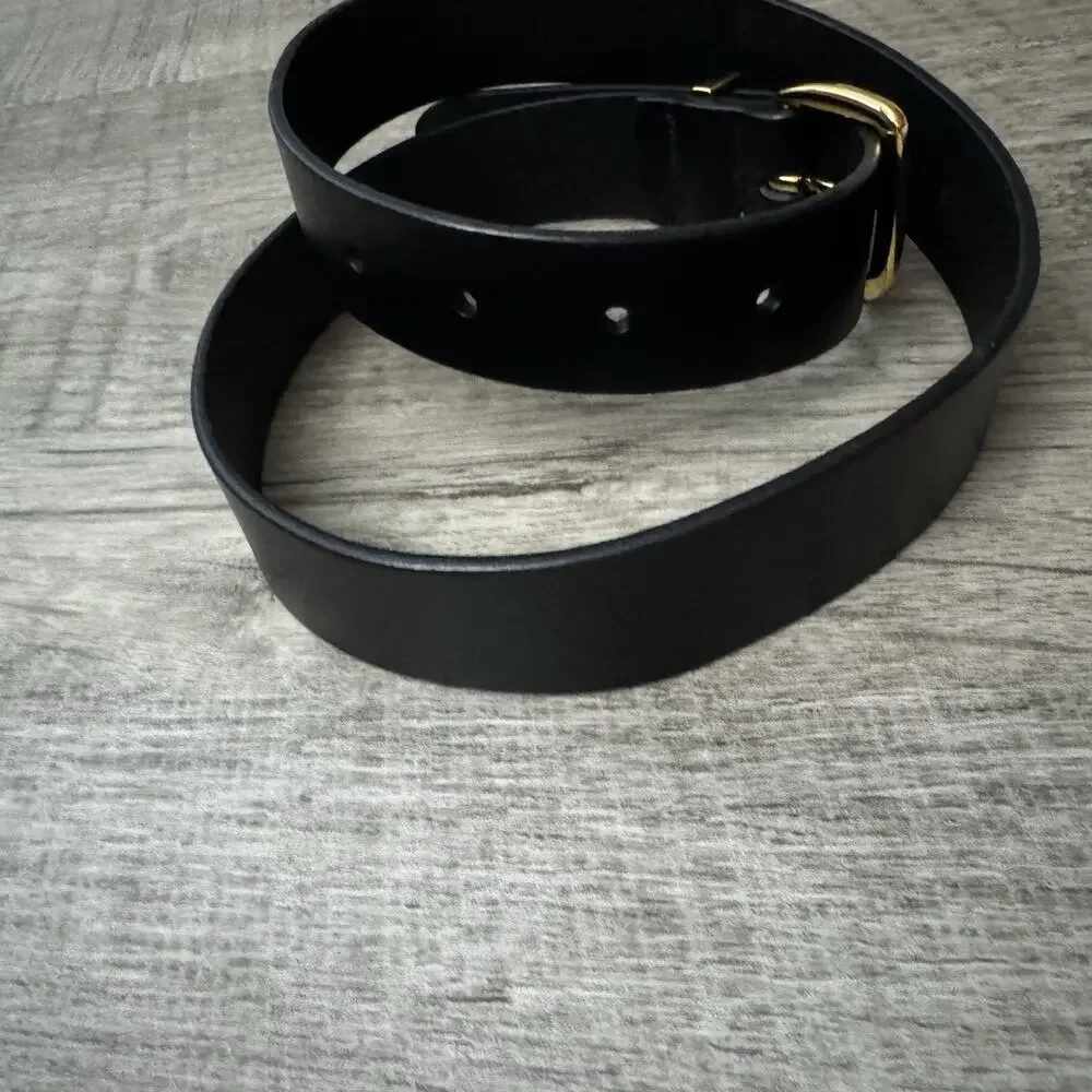 Madewell Womens Essential Leather Belt True Black Size XS Brass Gold Tone Buckle